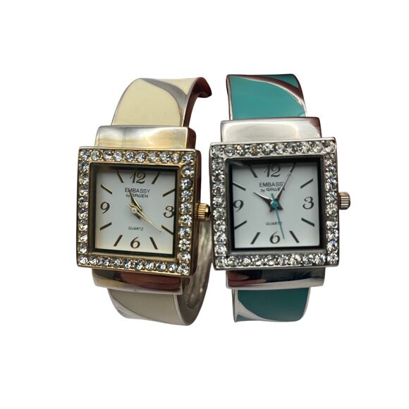 Beautiful Set of Two Womens Quartz Embassy by Gruen Cuff Watches New Batteries - Picture 1 of 7